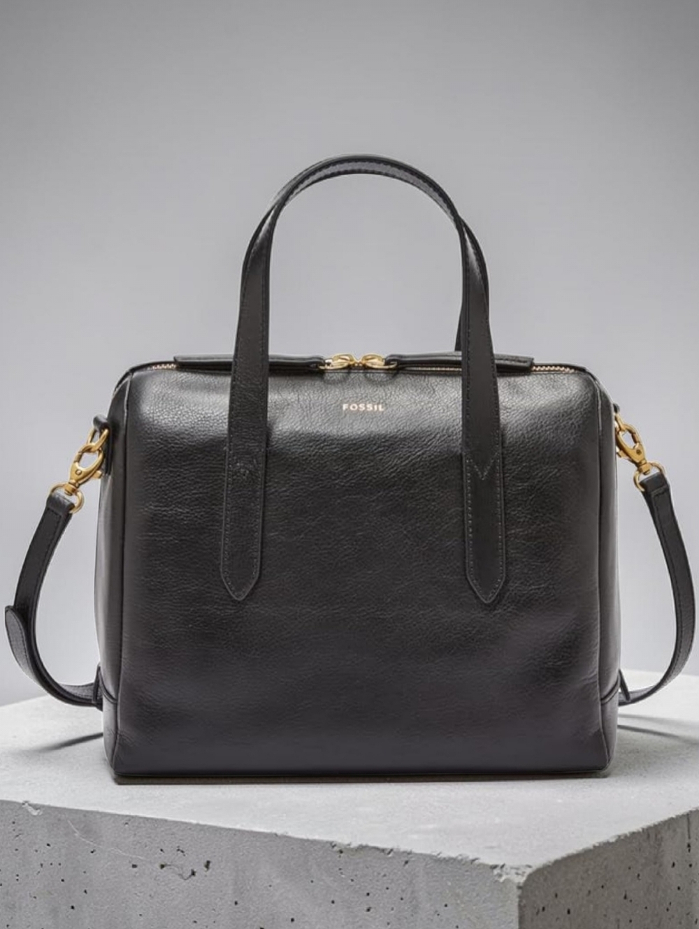 Fossil Sydney Leather Satchel Bag Purse Crossbody Handbag Black Pebbled